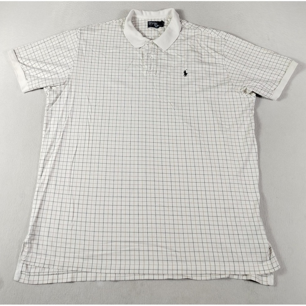 Vintage Polo By Ralph Lauren Polo Shirt Mens 2XL White Check Pony Cotton Preppy